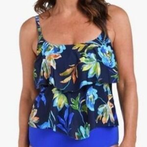 Maxine of Hollywood Womens 2-Tiered Ruffle Tankini Swimsuit Top Size 22W NEW